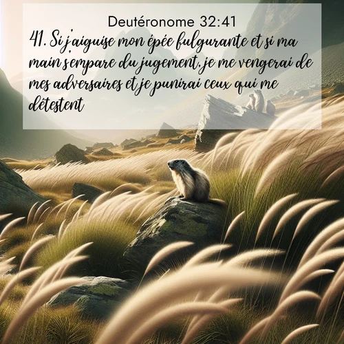 Segond21 Deutéronome  ; image nature: image avec le verset biblique :Si j&#039;aiguise mon épée fulgurante et si ma main s&#039;empare du jugement, je me vengerai de mes adversaires et je punirai ceux qui me détestent. ;  ; 32:41