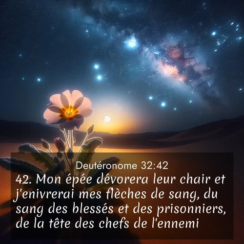 Segond21 Deutéronome  ; image nature: image avec le verset biblique :Mon épée dévorera leur chair et j&#039;enivrerai mes flèches de sang, du sang des blessés et des prisonniers, de la tête des chefs de l&#039;ennemi.&#039; ;  ; 32:42