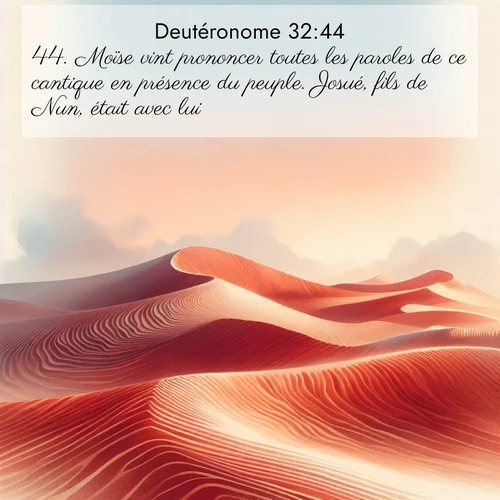 Segond21 Deutéronome  ; image nature: image avec le verset biblique :Moïse vint prononcer toutes les paroles de ce cantique en présence du peuple. Josué, fils de Nun, était avec lui. ;  ; 32:44