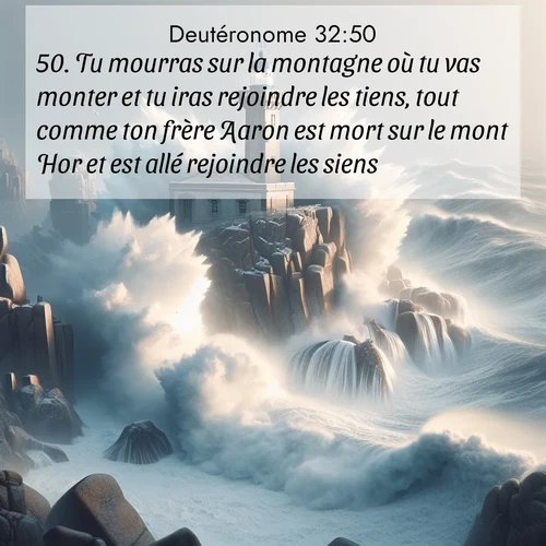 Segond21 Deutéronome  ; image nature: image avec le verset biblique :Tu mourras sur la montagne où tu vas monter et tu iras rejoindre les tiens, tout comme ton frère Aaron est mort sur le mont Hor et est allé rejoindre les siens. ;  ; 32:50