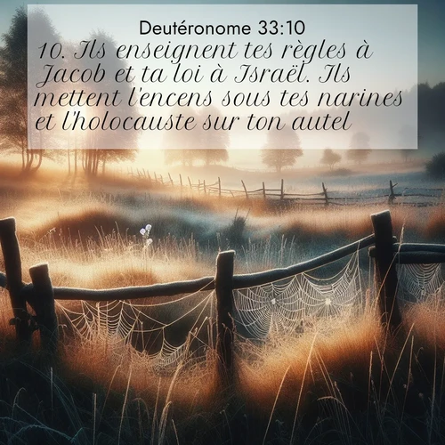 Segond21 Deutéronome  ; image nature: image avec le verset biblique :Ils enseignent tes règles à Jacob et ta loi à Israël. Ils mettent l&#039;encens sous tes narines et l&#039;holocauste sur ton autel. ;  ; 33:10