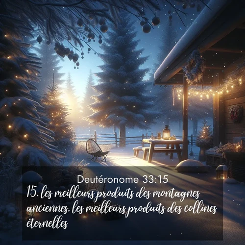 Segond21 Deutéronome  ; image nature: image avec le verset biblique :les meilleurs produits des montagnes anciennes, les meilleurs produits des collines éternelles, ;  ; 33:15