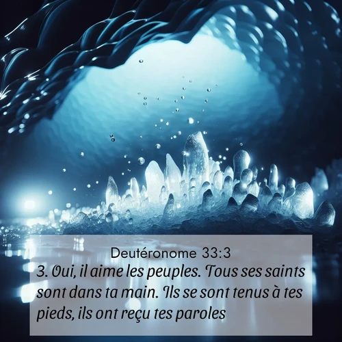 Segond21 Deutéronome  ; image nature: image avec le verset biblique :Oui, il aime les peuples. Tous ses saints sont dans ta main. Ils se sont tenus à tes pieds, ils ont reçu tes paroles. ;  ; 33:3