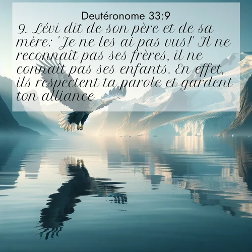 Segond21 Deutéronome  ; image nature: image avec le verset biblique :Lévi dit de son père et de sa mère: &#039;Je ne les ai pas vus!&#039; Il ne reconnaît pas ses frères, il ne connaît pas ses enfants. En effet, ils respectent ta parole et gardent ton alliance. ;  ; 33:9