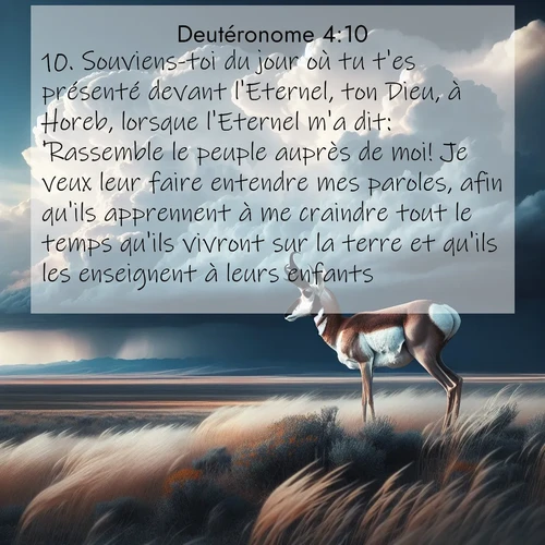 Segond21 Deutéronome  ; image nature: image avec le verset biblique :Souviens-toi du jour où tu t&#039;es présenté devant l&#039;Eternel, ton Dieu, à Horeb, lorsque l&#039;Eternel m&#039;a dit: &#039;Rassemble le peuple auprès de moi! Je veux leur faire entendre mes paroles, afin qu&#039;ils apprennent à me craindre tout le temps qu&#039;ils vivront sur la terre et qu&#039;ils les enseignent à leurs enfants.&#039; ;  ; 4:10
