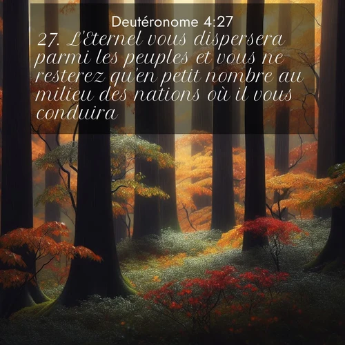 Segond21 Deutéronome  ; image nature: image avec le verset biblique :L&#039;Eternel vous dispersera parmi les peuples et vous ne resterez qu&#039;en petit nombre au milieu des nations où il vous conduira. ;  ; 4:27