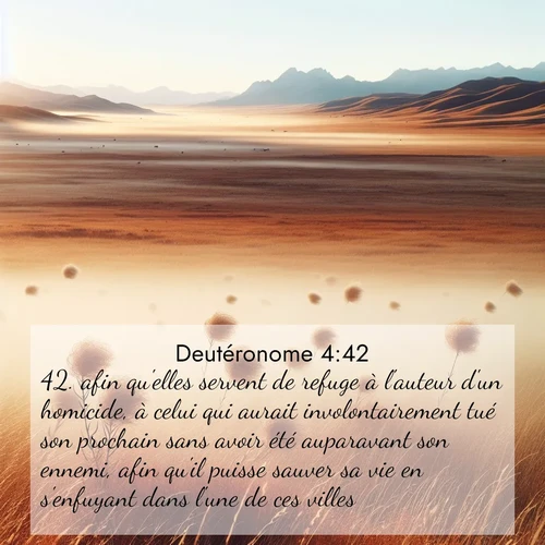 Segond21 Deutéronome  ; image nature: image avec le verset biblique :afin qu&#039;elles servent de refuge à l&#039;auteur d&#039;un homicide, à celui qui aurait involontairement tué son prochain sans avoir été auparavant son ennemi, afin qu&#039;il puisse sauver sa vie en s&#039;enfuyant dans l&#039;une de ces villes. ;  ; 4:42