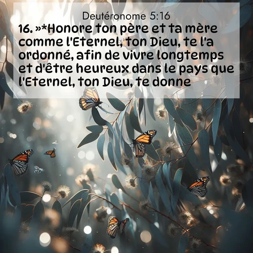 Segond21 Deutéronome  ; image nature: image avec le verset biblique :»*Honore ton père et ta mère comme l&#039;Eternel, ton Dieu, te l&#039;a ordonné, afin de vivre longtemps et d&#039;être heureux dans le pays que l&#039;Eternel, ton Dieu, te donne. ;  ; 5:16