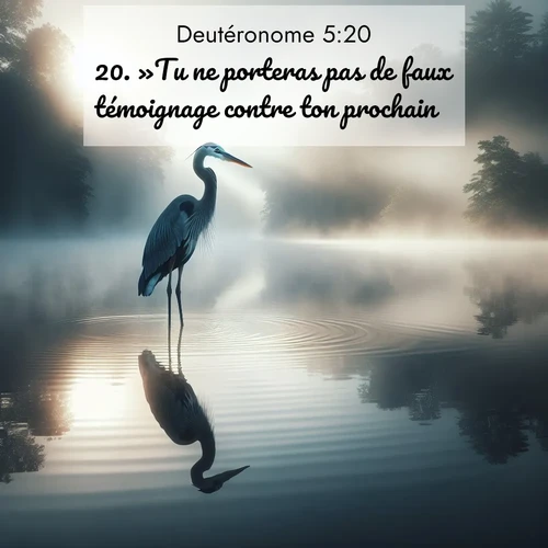 Segond21 Deutéronome  ; image nature: image avec le verset biblique :»Tu ne porteras pas de faux témoignage contre ton prochain. ;  ; 5:20