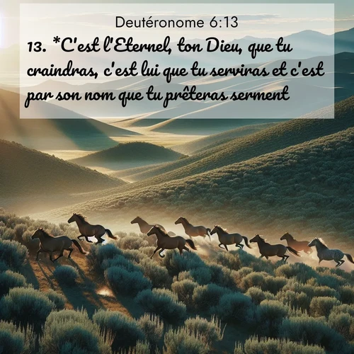 Segond21 Deutéronome  ; image nature: image avec le verset biblique :*C&#039;est l&#039;Eternel, ton Dieu, que tu craindras, c&#039;est lui que tu serviras et c&#039;est par son nom que tu prêteras serment. ;  ; 6:13