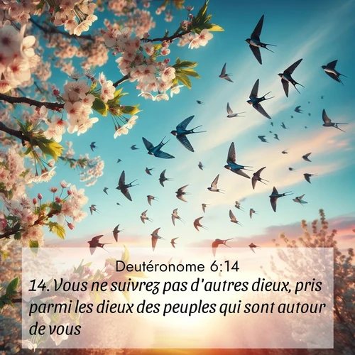 Segond21 Deutéronome  ; image nature: image avec le verset biblique :Vous ne suivrez pas d&#039;autres dieux, pris parmi les dieux des peuples qui sont autour de vous, ;  ; 6:14