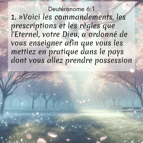 Segond21 Deutéronome  ; image nature: image avec le verset biblique :»Voici les commandements, les prescriptions et les règles que l&#039;Eternel, votre Dieu, a ordonné de vous enseigner afin que vous les mettiez en pratique dans le pays dont vous allez prendre possession, ;  ; 6:1