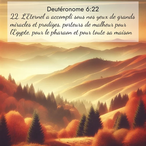 Segond21 Deutéronome  ; image nature: image avec le verset biblique :L&#039;Eternel a accompli sous nos yeux de grands miracles et prodiges, porteurs de malheur pour l&#039;Egypte, pour le pharaon et pour toute sa maison. ;  ; 6:22