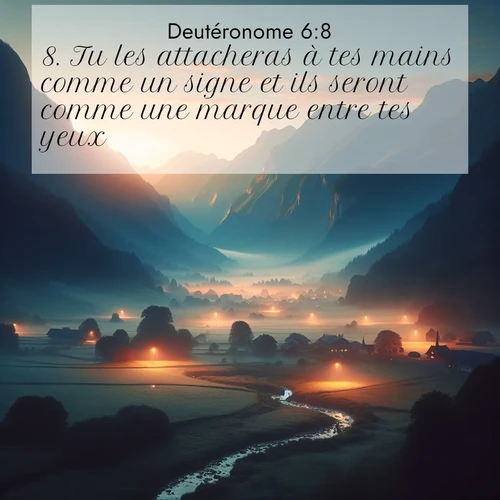 Segond21 Deutéronome  ; image nature: image avec le verset biblique :Tu les attacheras à tes mains comme un signe et ils seront comme une marque entre tes yeux. ;  ; 6:8