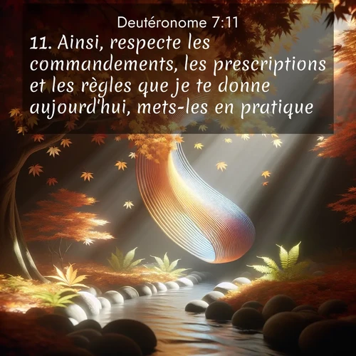 Segond21 Deutéronome  ; image nature: image avec le verset biblique :Ainsi, respecte les commandements, les prescriptions et les règles que je te donne aujourd&#039;hui, mets-les en pratique. ;  ; 7:11