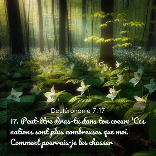 Segond21 Deutéronome  ; image nature: image avec le verset biblique :Peut-être diras-tu dans ton coeur: &#039;Ces nations sont plus nombreuses que moi. Comment pourrais-je les chasser?&#039; ;  ; 7:17