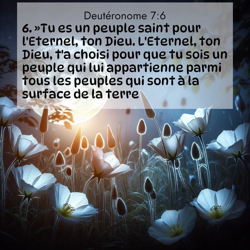 Segond21 Deutéronome  ; image nature: image avec le verset biblique :»Tu es un peuple saint pour l&#039;Eternel, ton Dieu. L&#039;Eternel, ton Dieu, t&#039;a choisi pour que tu sois un peuple qui lui appartienne parmi tous les peuples qui sont à la surface de la terre. ;  ; 7:6