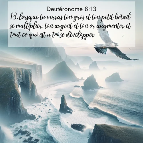 Segond21 Deutéronome  ; image nature: image avec le verset biblique :lorsque tu verras ton gros et ton petit bétail se multiplier, ton argent et ton or augmenter et tout ce qui est à toi se développer, ;  ; 8:13