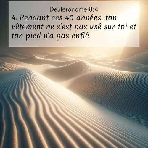 Segond21 Deutéronome  ; image nature: image avec le verset biblique :Pendant ces 40 années, ton vêtement ne s&#039;est pas usé sur toi et ton pied n&#039;a pas enflé. ;  ; 8:4