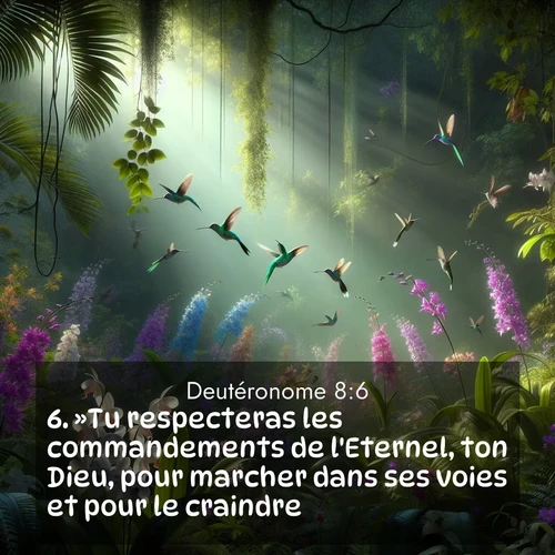 Segond21 Deutéronome  ; image nature: image avec le verset biblique :»Tu respecteras les commandements de l&#039;Eternel, ton Dieu, pour marcher dans ses voies et pour le craindre. ;  ; 8:6