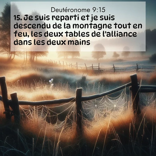 Segond21 Deutéronome  ; image nature: image avec le verset biblique :Je suis reparti et je suis descendu de la montagne tout en feu, les deux tables de l&#039;alliance dans les deux mains. ;  ; 9:15