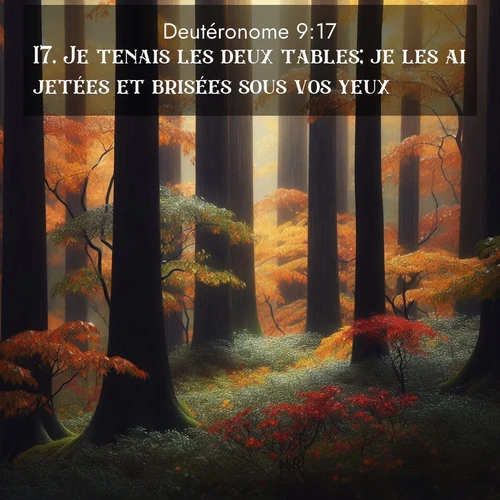 Segond21 Deutéronome  ; image nature: image avec le verset biblique :Je tenais les deux tables; je les ai jetées et brisées sous vos yeux. ;  ; 9:17
