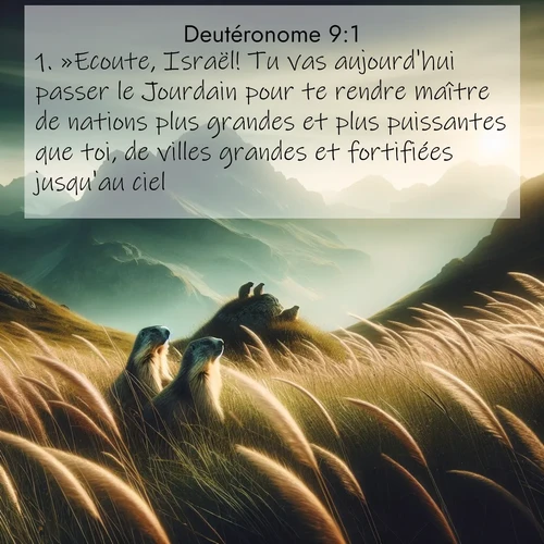 Segond21 Deutéronome  ; image nature: image avec le verset biblique :»Ecoute, Israël! Tu vas aujourd&#039;hui passer le Jourdain pour te rendre maître de nations plus grandes et plus puissantes que toi, de villes grandes et fortifiées jusqu&#039;au ciel, ;  ; 9:1