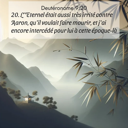 Segond21 Deutéronome  ; image nature: image avec le verset biblique :L&#039;Eternel était aussi très irrité contre Aaron, qu&#039;il voulait faire mourir, et j&#039;ai encore intercédé pour lui à cette époque-là. ;  ; 9:20