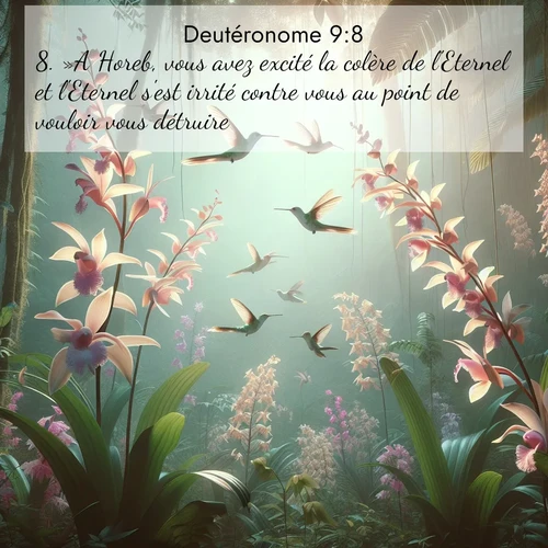 Segond21 Deutéronome  ; image nature: image avec le verset biblique :»A Horeb, vous avez excité la colère de l&#039;Eternel et l&#039;Eternel s&#039;est irrité contre vous au point de vouloir vous détruire. ;  ; 9:8