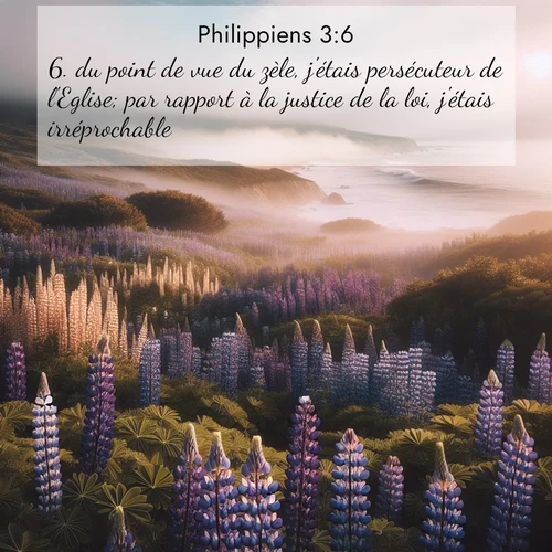 Segond21 Philippiens  ; image nature: image avec le verset biblique :du point de vue du zèle, j&#039;étais persécuteur de l&#039;Eglise; par rapport à la justice de la loi, j&#039;étais irréprochable. ;  ; 3:6
