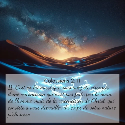 Segond21 Colossiens  ; image nature: image avec le verset biblique :C&#039;est en lui aussi que vous avez été circoncis d&#039;une circoncision qui n&#039;est pas faite par la main de l&#039;homme, mais de la circoncision de Christ, qui consiste à vous dépouiller du corps de votre nature pécheresse. ;  ; 2:11