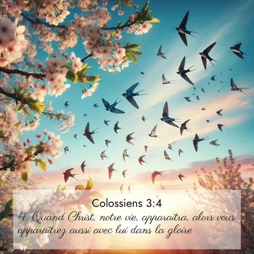 Segond21 Colossiens  ; image nature: image avec le verset biblique :Quand Christ, notre vie, apparaîtra, alors vous apparaîtrez aussi avec lui dans la gloire. ;  ; 3:4
