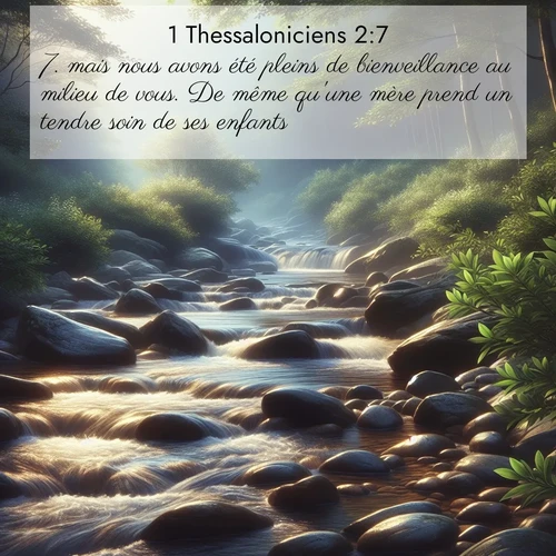 Segond21 1 Thessaloniciens  ; image nature: image avec le verset biblique :mais nous avons été pleins de bienveillance au milieu de vous. De même qu&#039;une mère prend un tendre soin de ses enfants, ;  ; 2:7