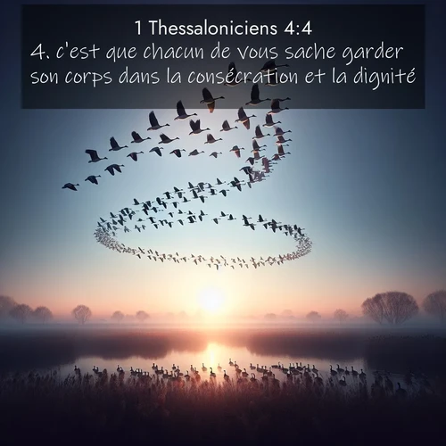 Segond21 1 Thessaloniciens  ; image nature: image avec le verset biblique :c&#039;est que chacun de vous sache garder son corps dans la consécration et la dignité, ;  ; 4:4