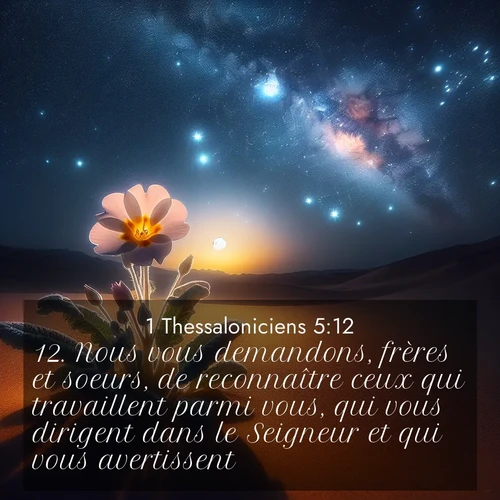 Segond21 1 Thessaloniciens  ; image nature: image avec le verset biblique :Nous vous demandons, frères et soeurs, de reconnaître ceux qui travaillent parmi vous, qui vous dirigent dans le Seigneur et qui vous avertissent. ;  ; 5:12