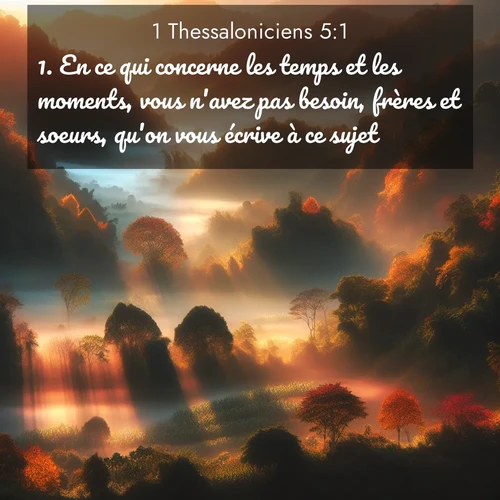Segond21 1 Thessaloniciens  ; image nature: image avec le verset biblique :En ce qui concerne les temps et les moments, vous n&#039;avez pas besoin, frères et soeurs, qu&#039;on vous écrive à ce sujet. ;  ; 5:1