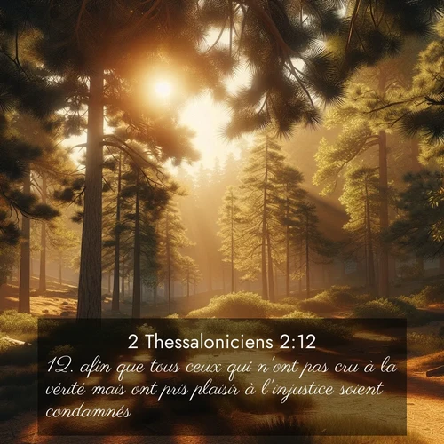 Segond21 2 Thessaloniciens  ; image nature: image avec le verset biblique :afin que tous ceux qui n&#039;ont pas cru à la vérité mais ont pris plaisir à l&#039;injustice soient condamnés. ;  ; 2:12