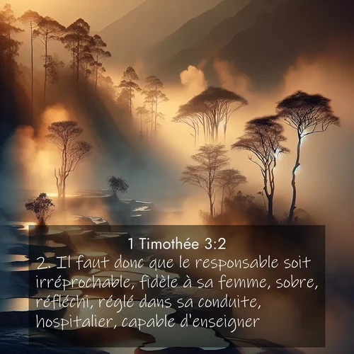 Segond21 1 Timothée  ; image nature: image avec le verset biblique :Il faut donc que le responsable soit irréprochable, fidèle à sa femme, sobre, réfléchi, réglé dans sa conduite, hospitalier, capable d&#039;enseigner. ;  ; 3:2