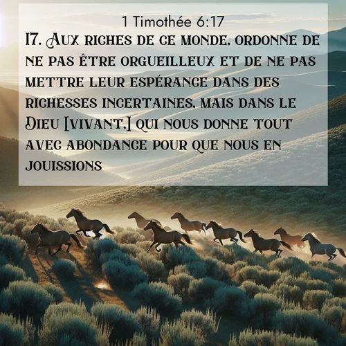 Segond21 1 Timothée  ; image nature: image avec le verset biblique :Aux riches de ce monde, ordonne de ne pas être orgueilleux et de ne pas mettre leur espérance dans des richesses incertaines, mais dans le Dieu [vivant,] qui nous donne tout avec abondance pour que nous en jouissions. ;  ; 6:17