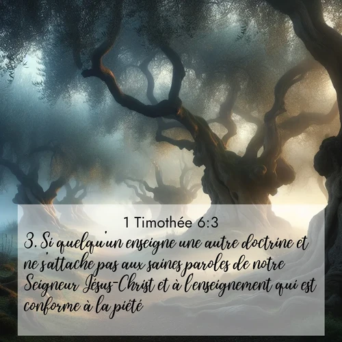 Segond21 1 Timothée  ; image nature: image avec le verset biblique :Si quelqu&#039;un enseigne une autre doctrine et ne s&#039;attache pas aux saines paroles de notre Seigneur Jésus-Christ et à l&#039;enseignement qui est conforme à la piété, ;  ; 6:3