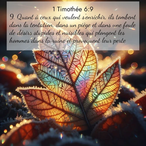 Segond21 1 Timothée  ; image nature: image avec le verset biblique :Quant à ceux qui veulent s&#039;enrichir, ils tombent dans la tentation, dans un piège et dans une foule de désirs stupides et nuisibles qui plongent les hommes dans la ruine et provoquent leur perte. ;  ; 6:9