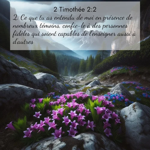 Segond21 2 Timothée  ; image nature: image avec le verset biblique :Ce que tu as entendu de moi en présence de nombreux témoins, confie-le à des personnes fidèles qui soient capables de l&#039;enseigner aussi à d&#039;autres. ;  ; 2:2