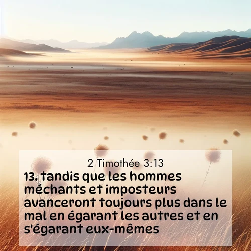 Segond21 2 Timothée  ; image nature: image avec le verset biblique :tandis que les hommes méchants et imposteurs avanceront toujours plus dans le mal en égarant les autres et en s&#039;égarant eux-mêmes. ;  ; 3:13