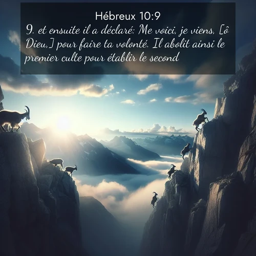 Segond21 Hébreux  ; image nature: image avec le verset biblique :et ensuite il a déclaré: Me voici, je viens, [ô Dieu,] pour faire ta volonté. Il abolit ainsi le premier culte pour établir le second. ;  ; 10:9