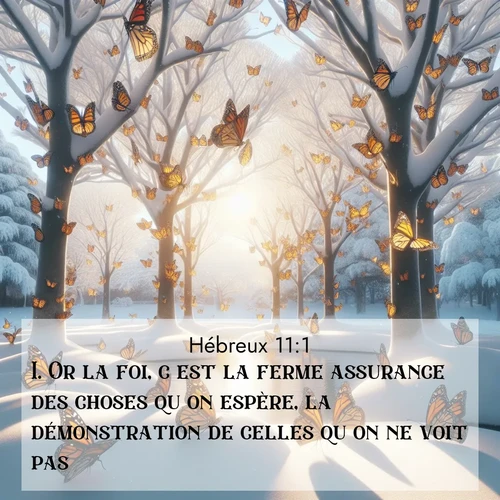 citation biblique : 1. Or la foi, c&#039;est la ferme assurance des choses qu&#039;on espère, la démonstration de celles qu&#039;on ne voit pas.
 sur fond image nature