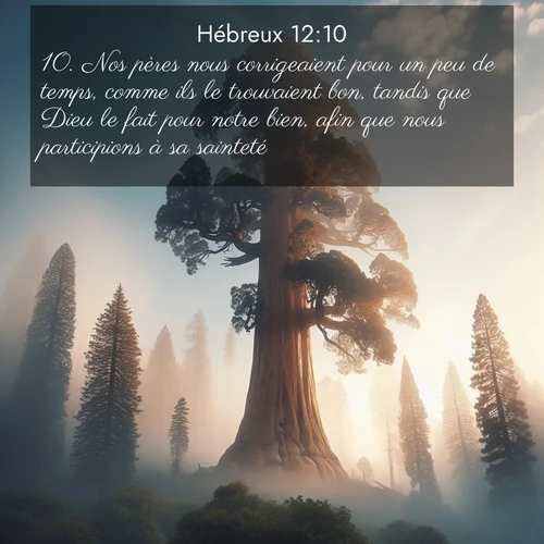 Segond21 Hébreux  ; image nature: image avec le verset biblique :Nos pères nous corrigeaient pour un peu de temps, comme ils le trouvaient bon, tandis que Dieu le fait pour notre bien, afin que nous participions à sa sainteté. ;  ; 12:10
