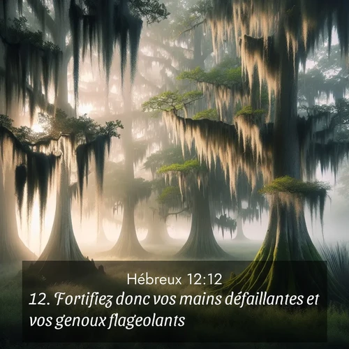 Segond21 Hébreux  ; image nature: image avec le verset biblique :Fortifiez donc vos mains défaillantes et vos genoux flageolants ;  ; 12:12
