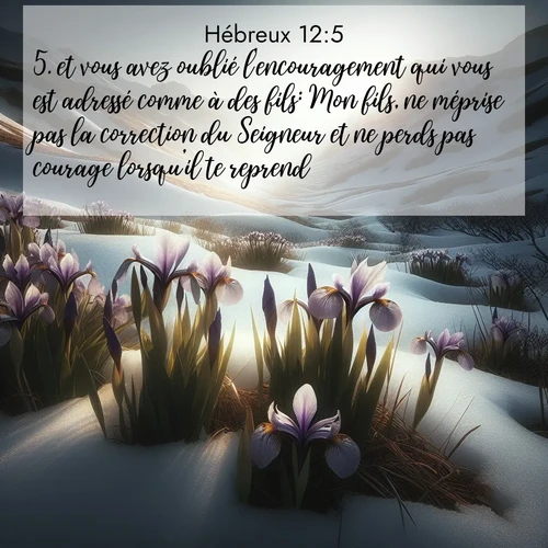 Segond21 Hébreux  ; image nature: image avec le verset biblique :et vous avez oublié l&#039;encouragement qui vous est adressé comme à des fils: Mon fils, ne méprise pas la correction du Seigneur et ne perds pas courage lorsqu&#039;il te reprend. ;  ; 12:5