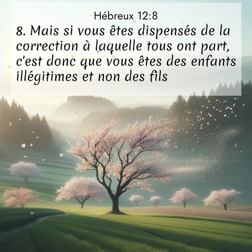 Segond21 Hébreux  ; image nature: image avec le verset biblique :Mais si vous êtes dispensés de la correction à laquelle tous ont part, c&#039;est donc que vous êtes des enfants illégitimes et non des fils. ;  ; 12:8