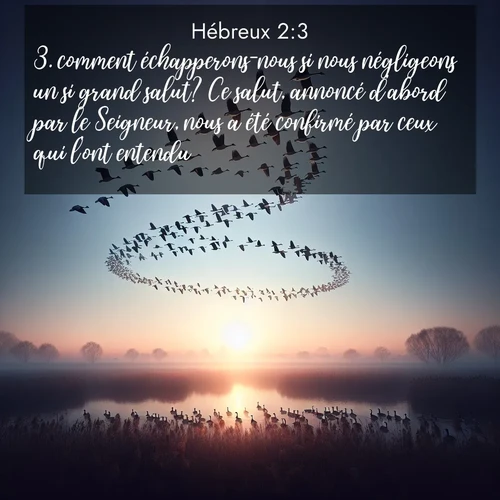 Segond21 Hébreux  ; image nature: image avec le verset biblique :comment échapperons-nous si nous négligeons un si grand salut? Ce salut, annoncé d&#039;abord par le Seigneur, nous a été confirmé par ceux qui l&#039;ont entendu. ;  ; 2:3